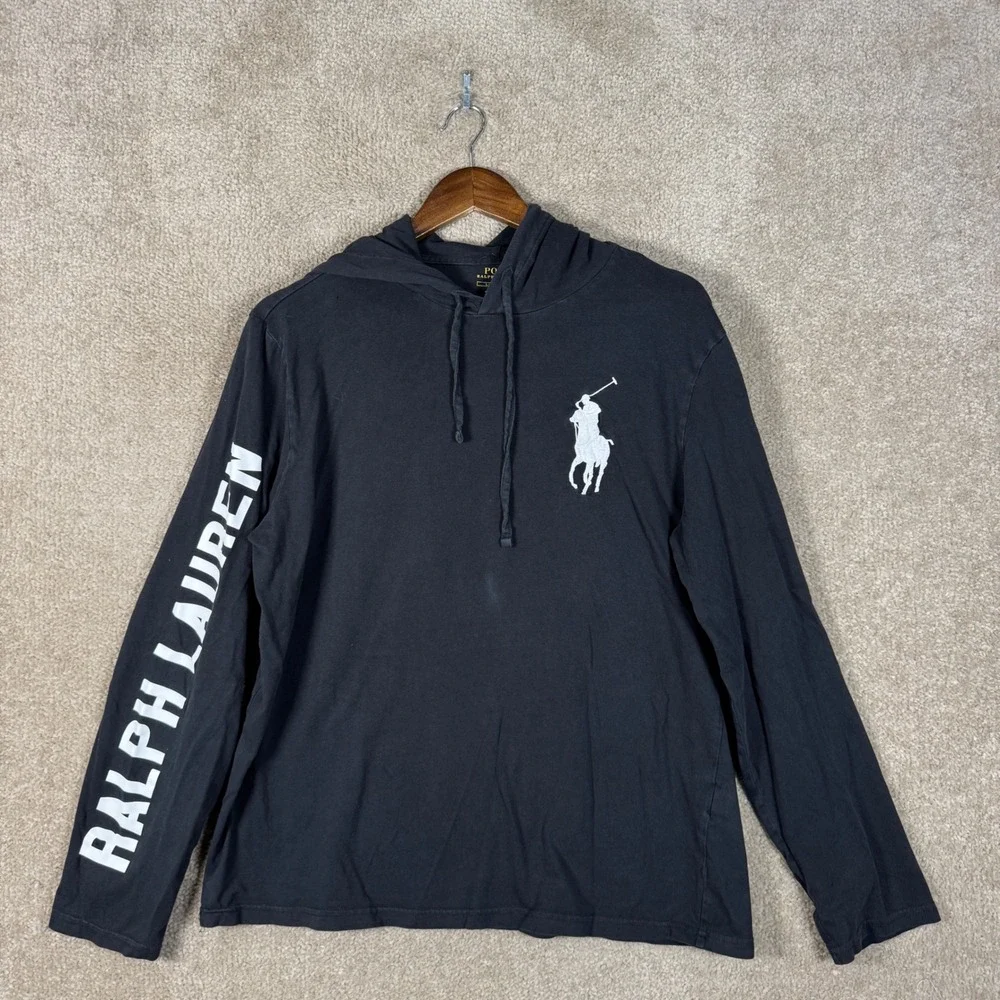 Polo Ralph Lauren Hooded T-Shirt Mens Large Big Pony 1967 Graphic Long Sleeve